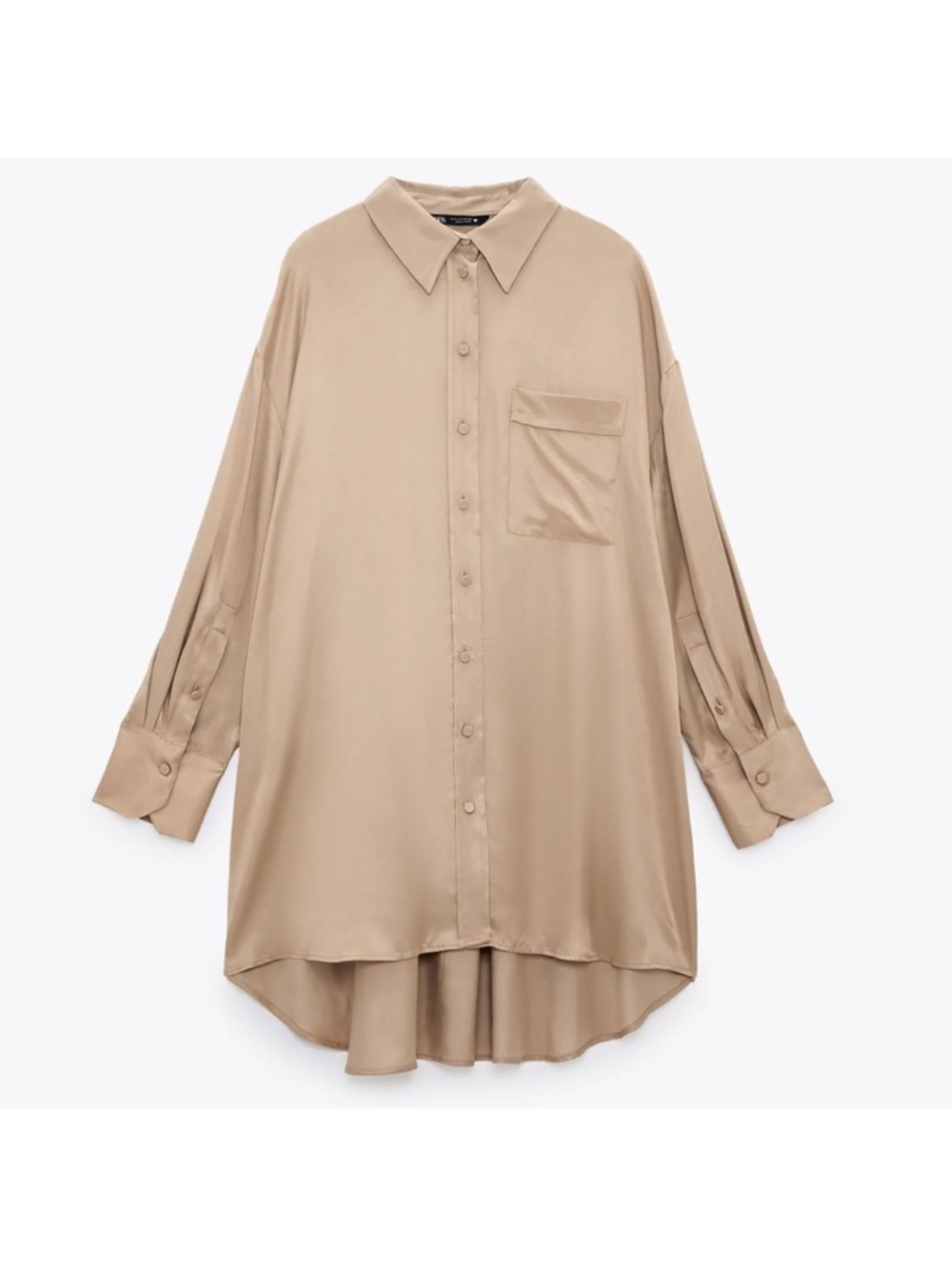 Weekend Stories Satin Button-Down Tunic in Beige